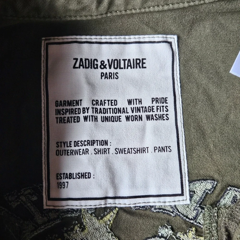 Zadig & Voltaire Military Coat Kids 8 Army Green NEW Embroidered Utility Jacket